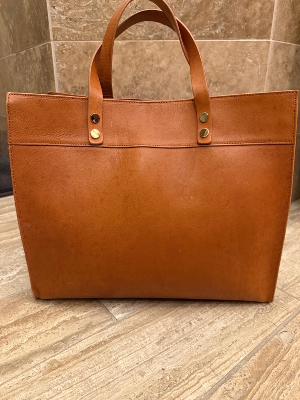 Mark & Graham Leather Essential Tote Bag in Camel Cognac Large Laptop Carryall